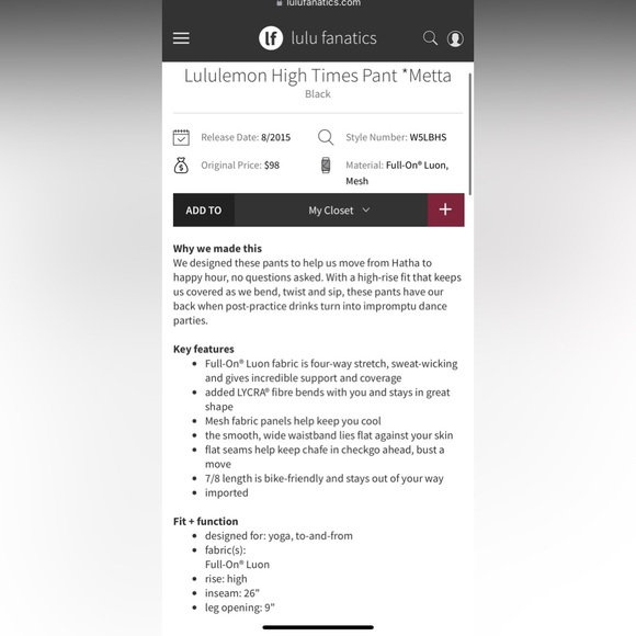 Lululemon High Times Metta Leggings - Black | size 6 | #077 - Picture 6 of 6